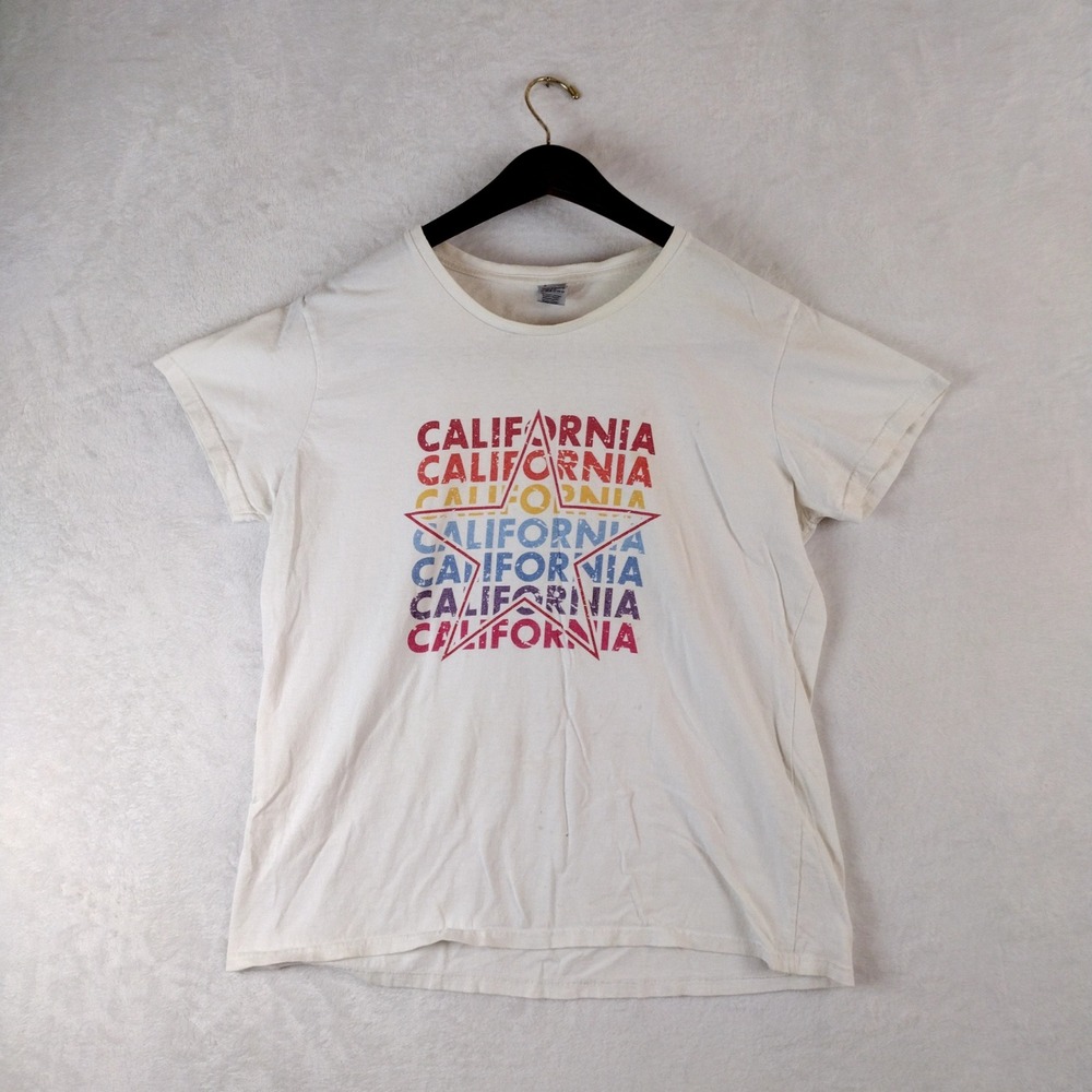 Gildan Heavy Cotton California Star Graphic T-Shirt White XL Womens Short Sleeve